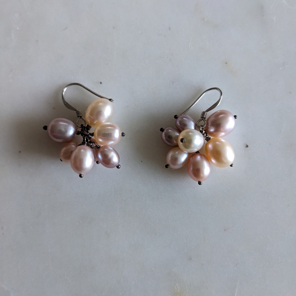 Freshwater Pearl Cluster Drop Earrings - Pink & Cream